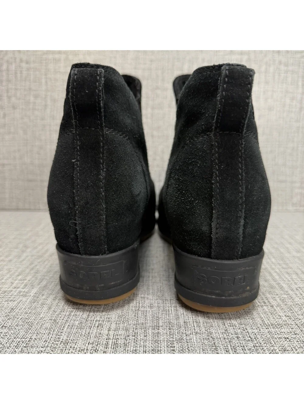 Sorel Booties Womens Sz 8 Black Leather & Suede Pull On Chelsea Ankle Boots Evie